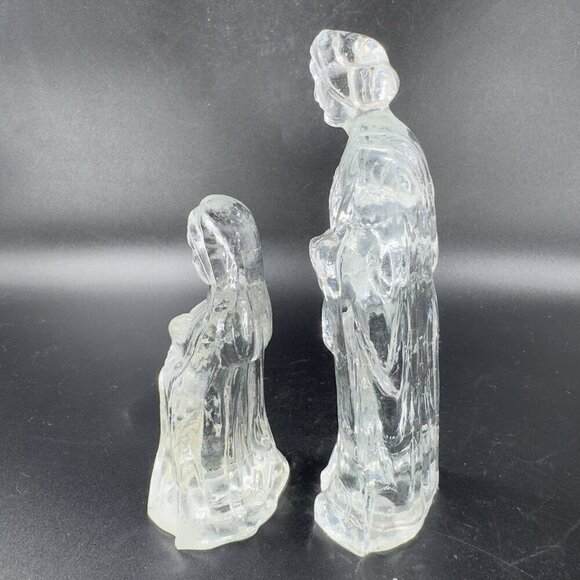 Vintage Clear Glass Joseph And Mary Nativity Figurine Set Holy Family Glassware - Picture 5 of 9